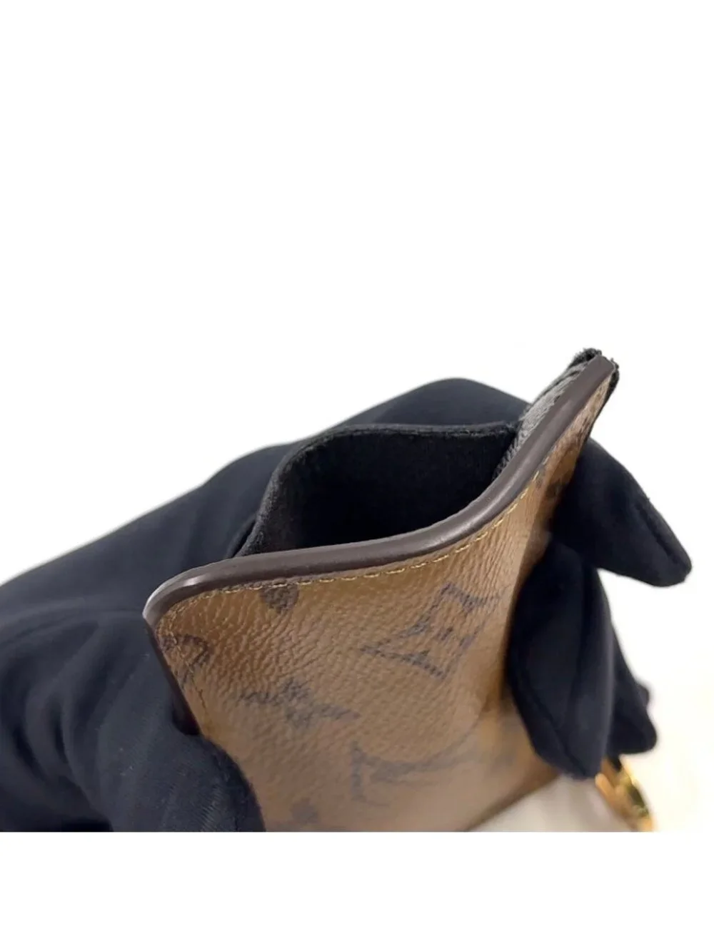 Louis Vuitton Card Case Romy Coin Purse Leather Brown Black Gold